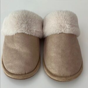 J. Crew Tan and Cream Plush Slippers